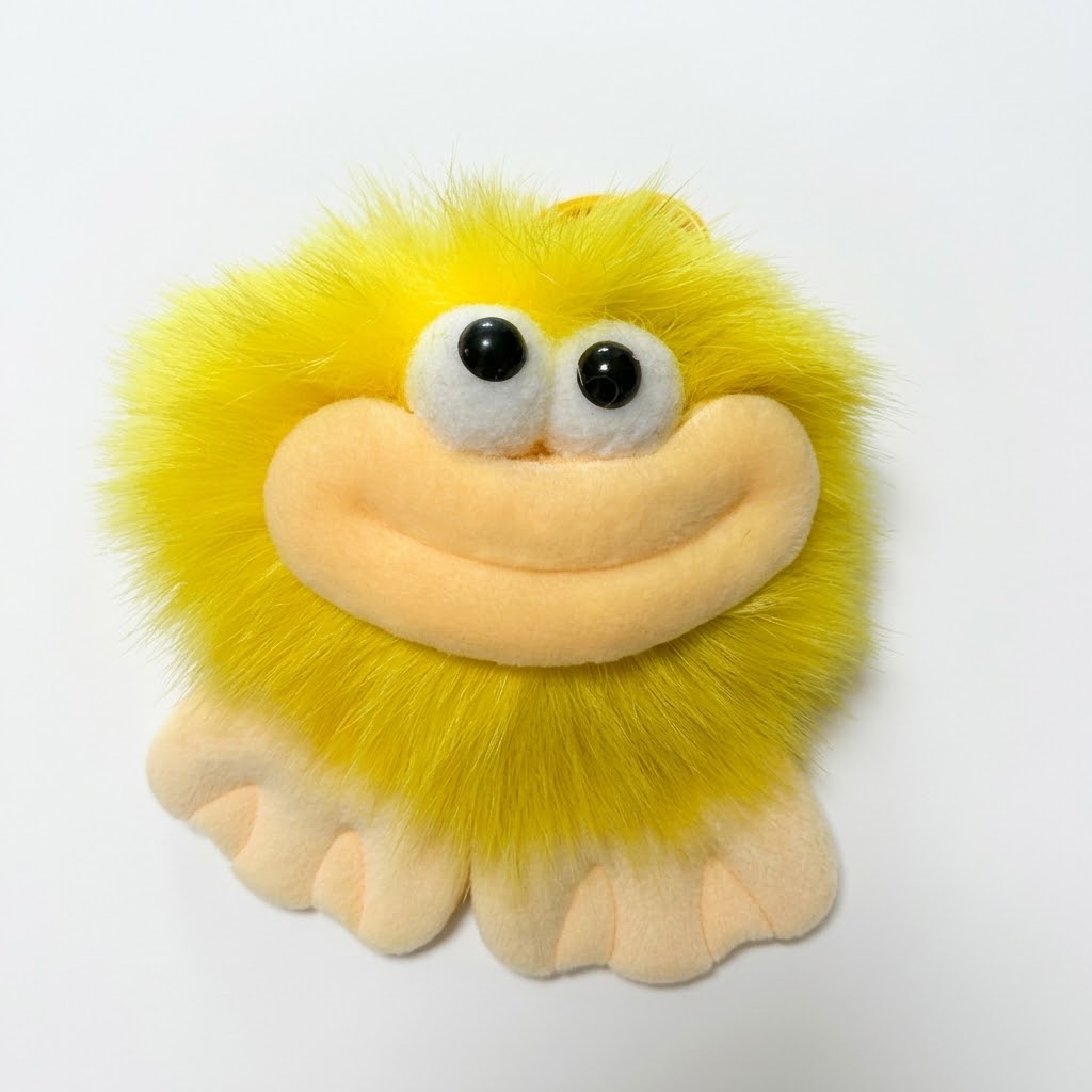 Sunny Smiley Big-Foot Monster — Fluffy Fur Ball Bag Charm ☀️💛