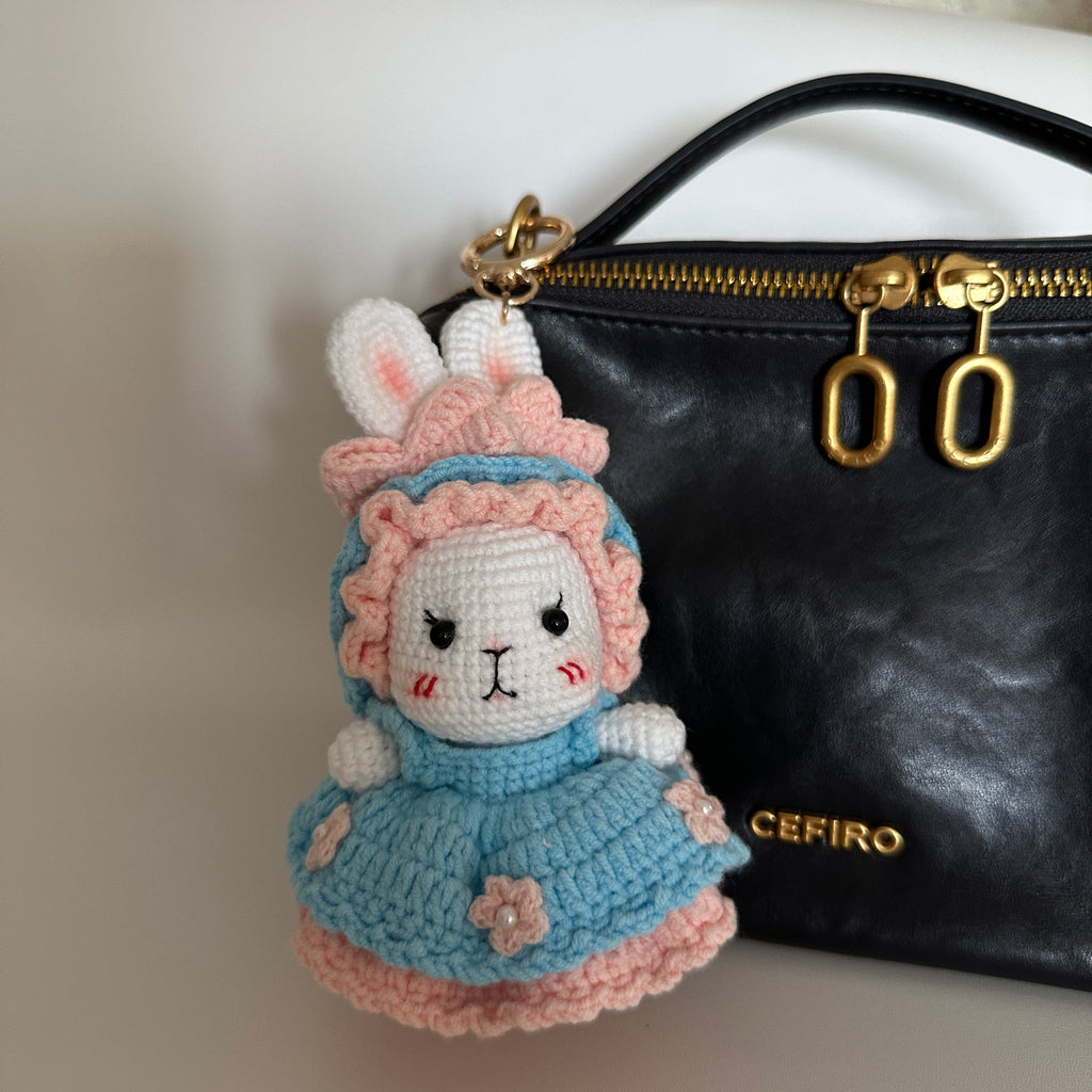 Pink Lolita Bunny Crochet Doll Amigurumi Charm | Keychain & Bag Pendant