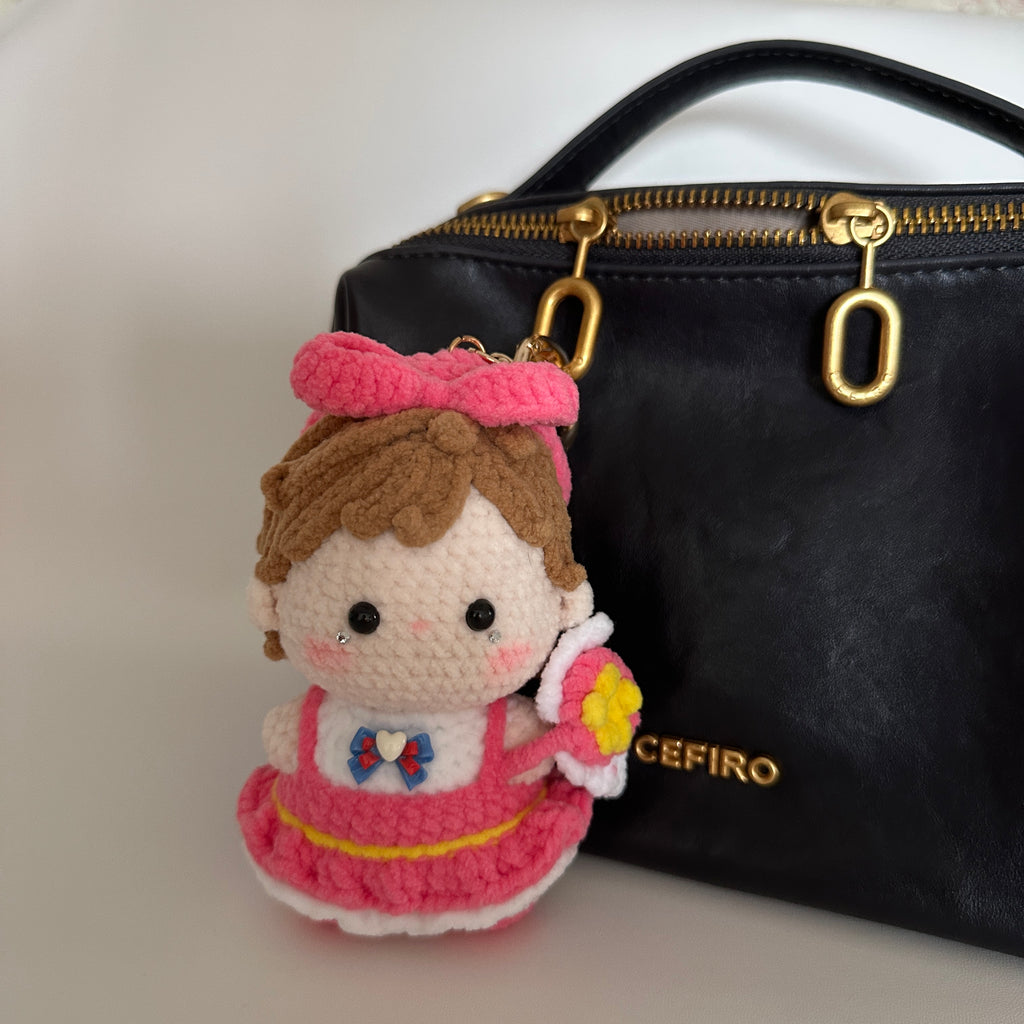 Sweet Bow Girl Crochet Doll Amigurumi Charm | Keychain & Bag Pendant