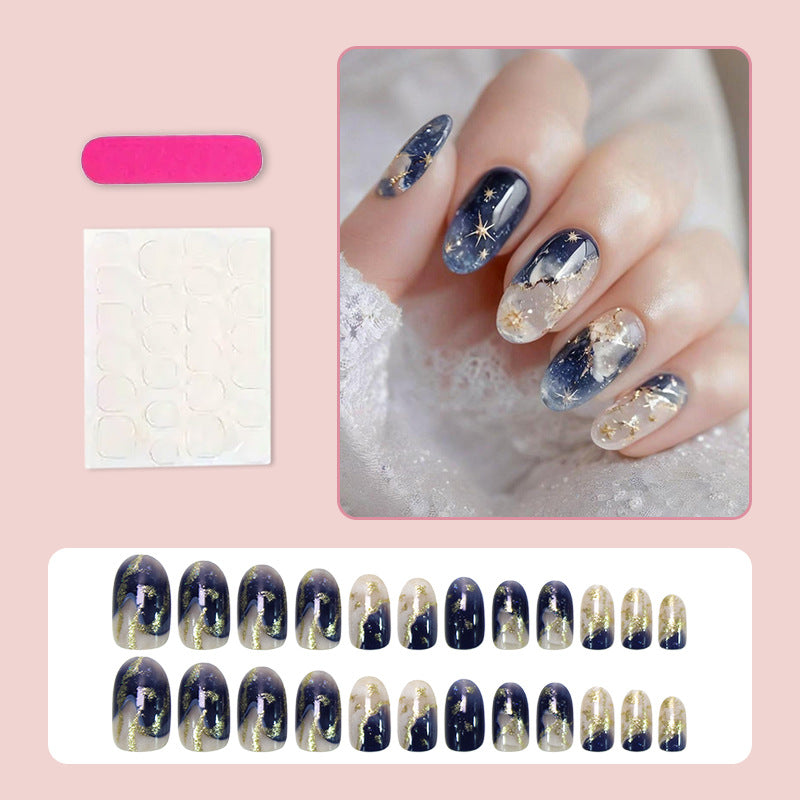 Ice Blue Blooming Press On Nails - Transparent Gradient Design