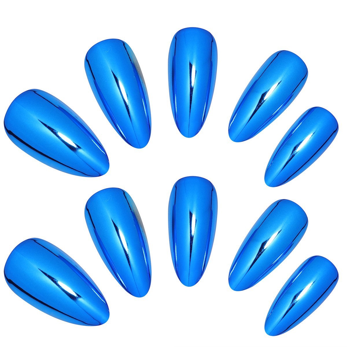 Electroplated Almond Press-On Nails - Luxury Chrome Mirror Finish | Reusable False Nail Tips