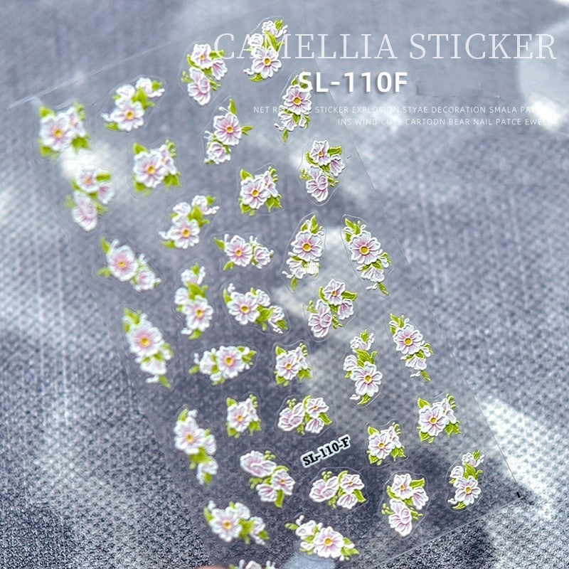 Camellia 5d Relief Nail Sticker Stereo Ornament