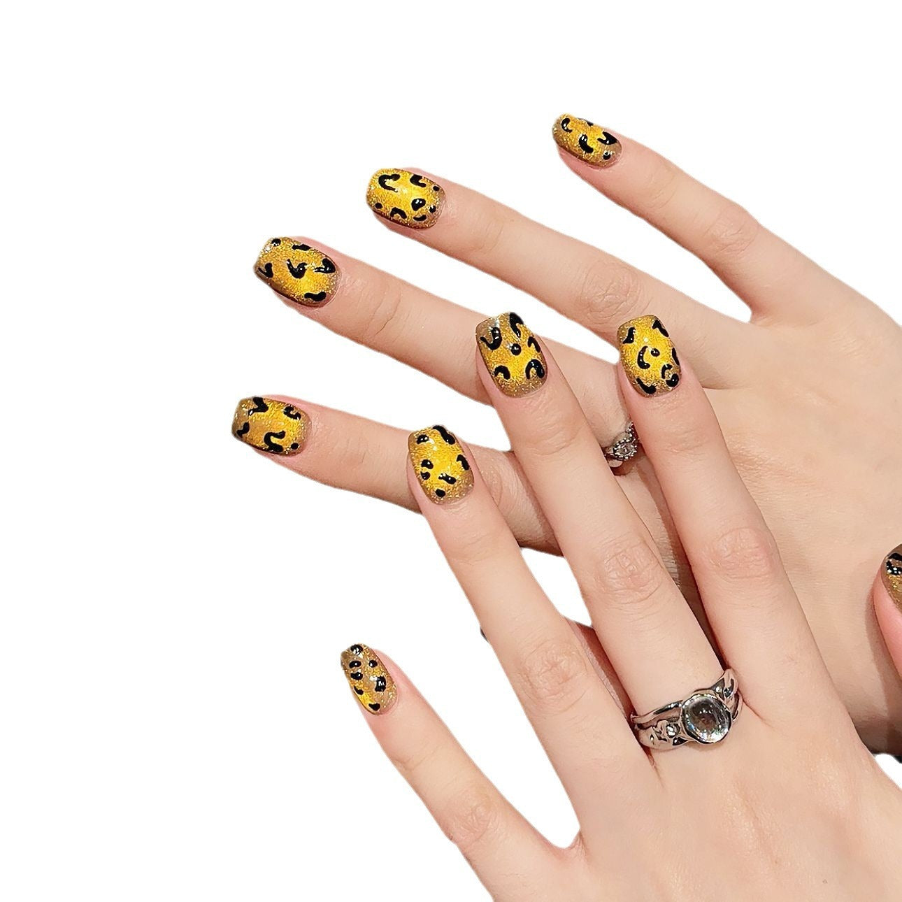 Luxury Tiger Leopard Print Cat Eye Press-On Nails - Handmade Reusable Manicure
