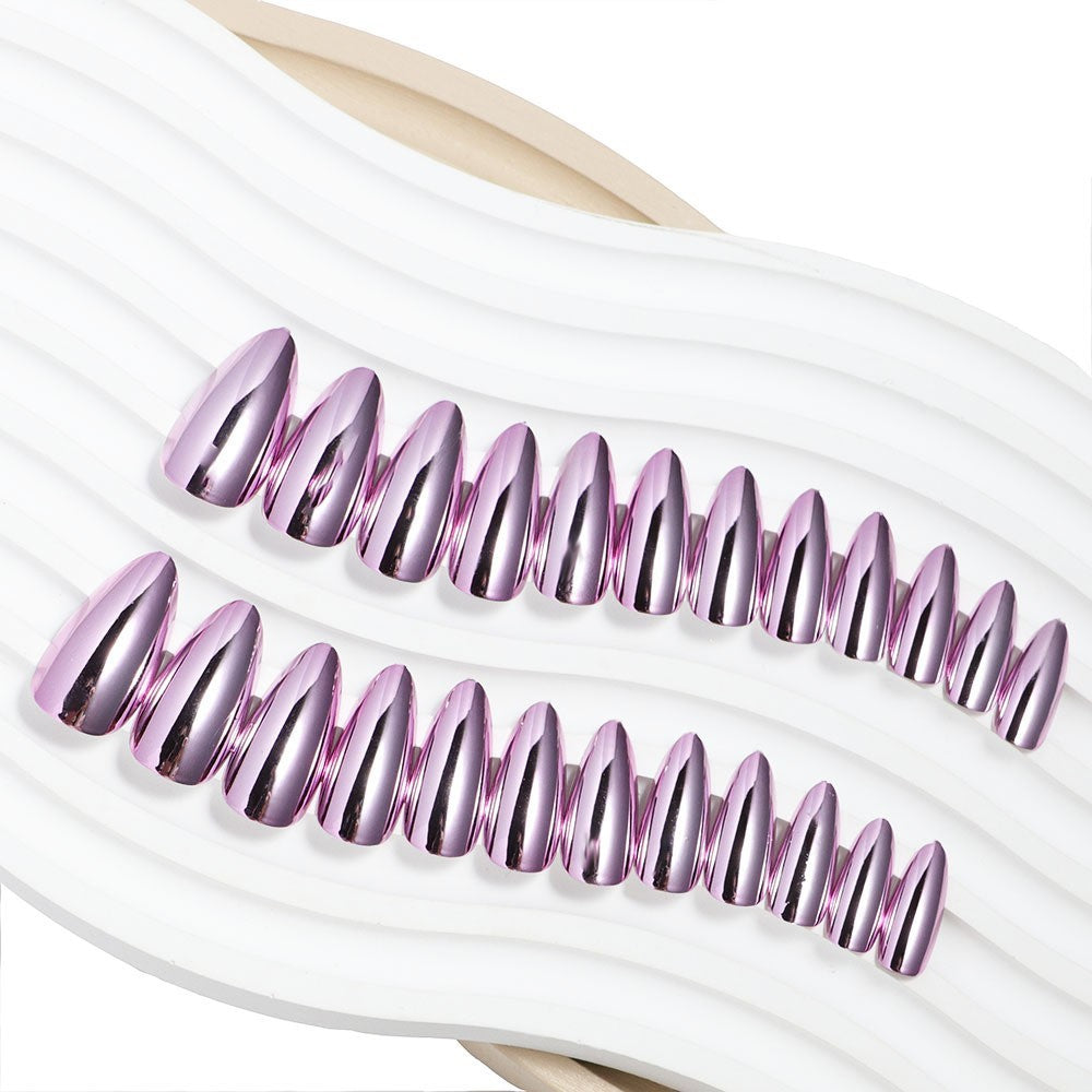 Electroplated Almond Press-On Nails - Luxury Chrome Mirror Finish | Reusable False Nail Tips