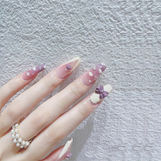 Purple Gradient Press On Nails - Taro Nebula Flower Design 24pcs