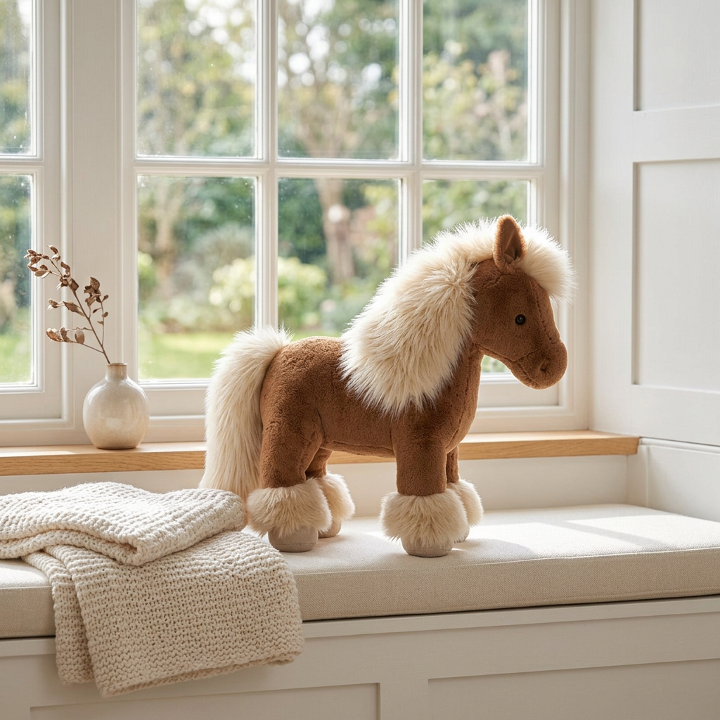 Toffee Shetland Pony Plush —  Fluffy Mane Standing Horse Toy 🐴✨